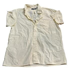 Vtg Lands End Seersucker Shirt Mens Large Yellow White Stripes Preppy Coastal